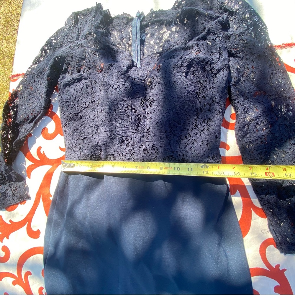 Dessy Collection Long Sleeve Lace Gown Navy - Picture 7 of 13